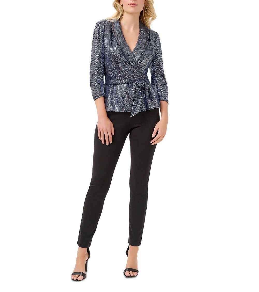 Adrianna Papell Women's Metallic Knit Wrap Top Size 6 - Picture 10 of 12